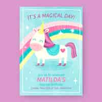 Free vector hand painted watercolor unicorn birthday invitation template