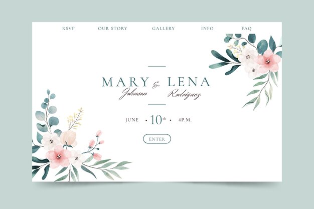 hand painted watercolor wedding landing page