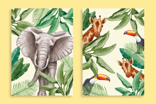 Free vector hand painted watercolor wild animals covers collection