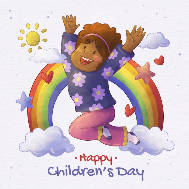 Hand painted watercolor world children's day illustration