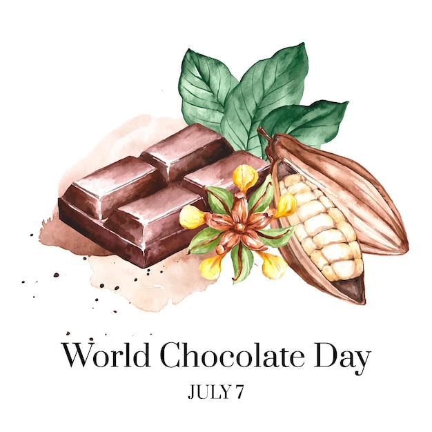 Vettore gratuito illustrazione di giornata mondiale del cioccolato dell'acquerello dipinto a mano