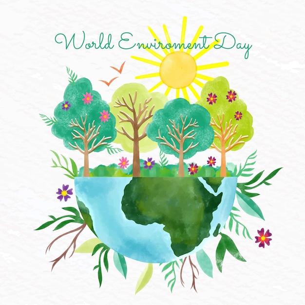 Free vector hand painted watercolor world environment day illustration