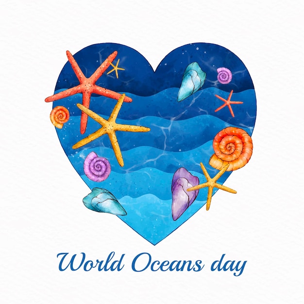 Free vector hand painted watercolor world oceans day illustration