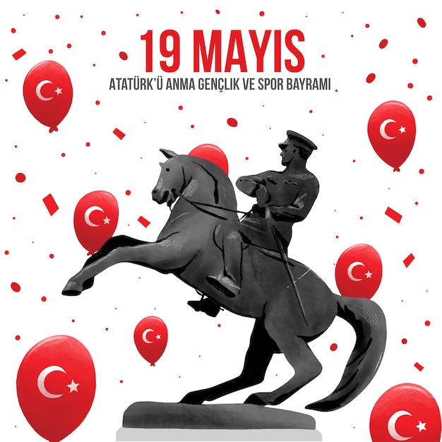 Hand painted watercolorturkish commemoration of ataturk, youth and sports day illustration