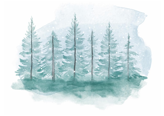 Ручная роспись акварелью рождественский зимний пейзаж