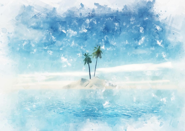 Hand painted watercolour summer palm tree island background