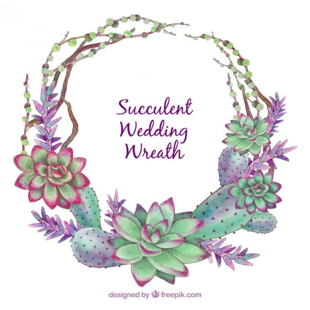 Hand painted wedding floral wreath made up of cactus