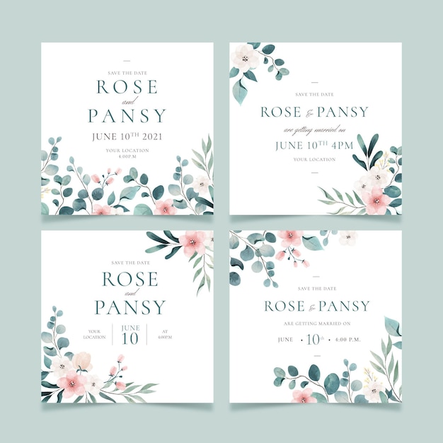 hand painted wedding instagram post collection