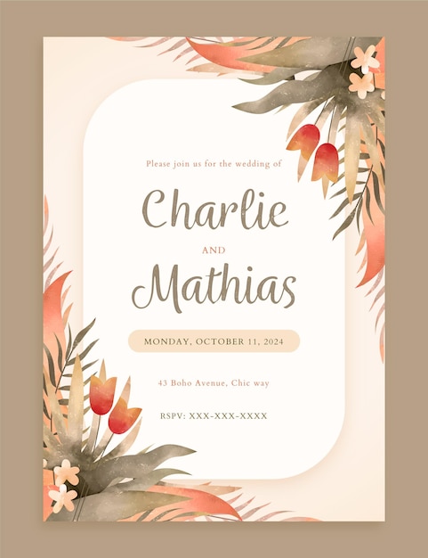 Free vector hand painted wedding invitation