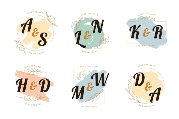 Free vector hand painted wedding logos collection