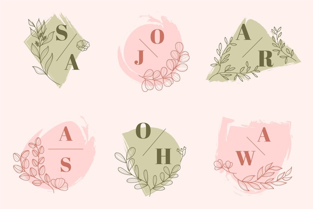 Free vector hand painted wedding logos collection