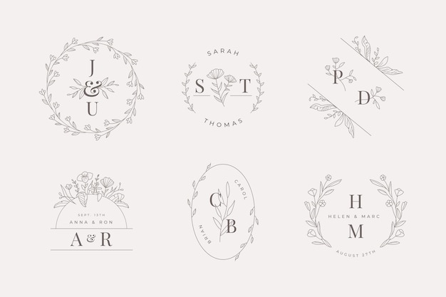 Free vector hand painted wedding monograms collection