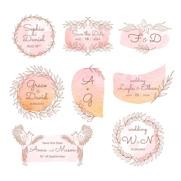 Бесплатное векторное изображение Набор свадебных монограмм с ручной росписью
