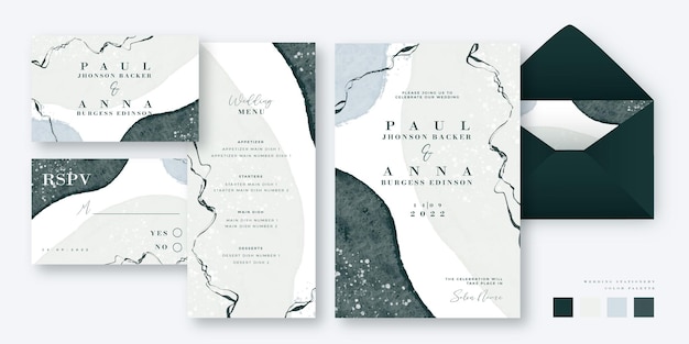 Free vector hand painted wedding templates stationery set design