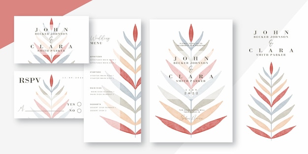 Free vector hand painted wedding templates stationery set design