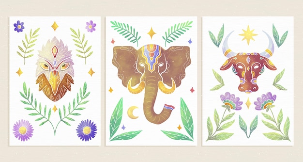 Free vector hand painted wild animals covers