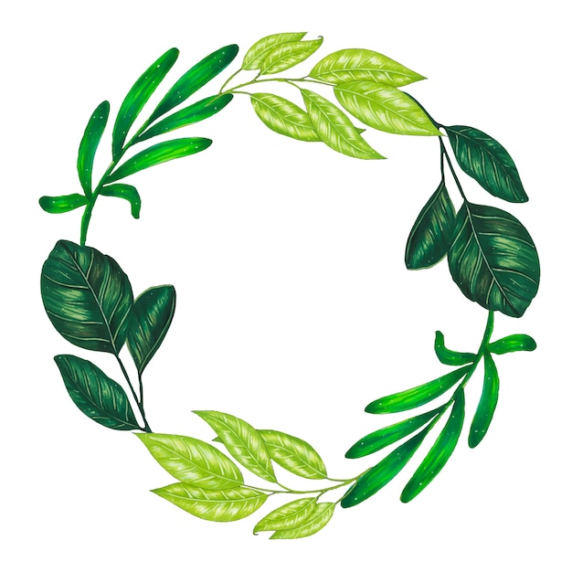 Free vector hand painted with markers floral wreath with twig, branch and green abstract leaves