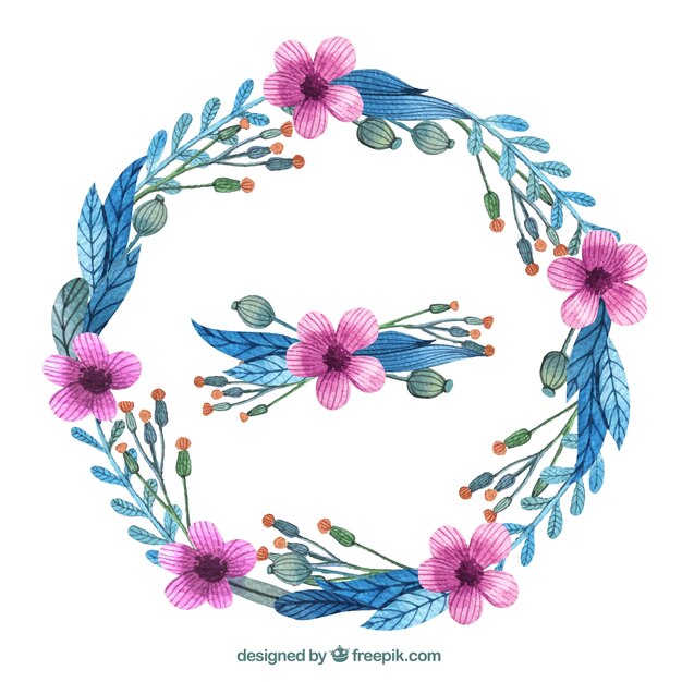 Hand painted wreath with purple flowers