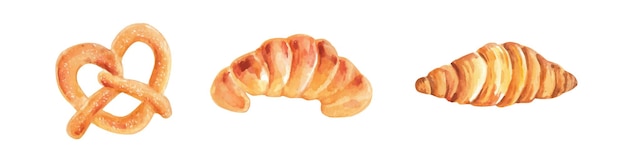 Free vector hand painting of watercolor croissant cake and pastries element