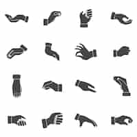 Free vector hand palms grabbing black icons set