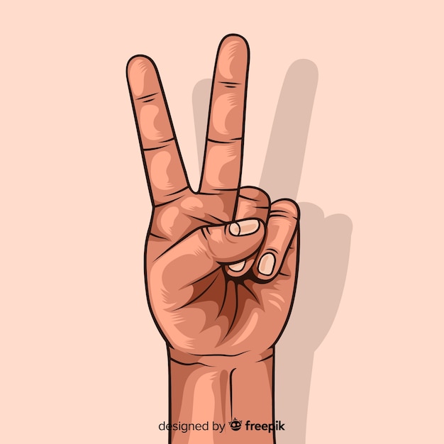 Hand peace sign realistic background