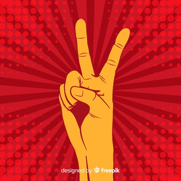 Free vector hand peace sign sunburst background