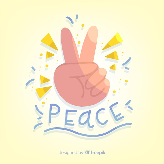 Free vector hand peace sign with confetti background