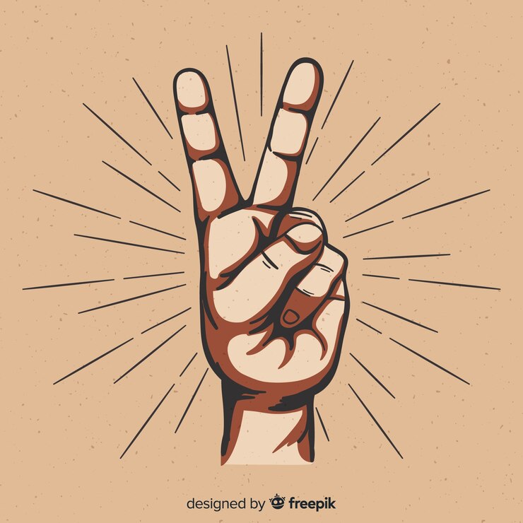 Free Vector hand peace sign with rays background