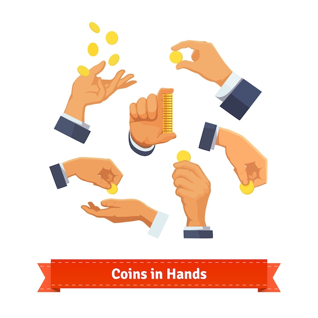 Hand poses counting, giving, throwing coins