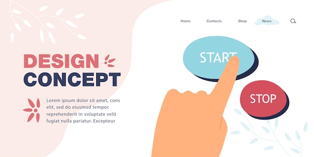 Free vector hand pushing stop or start buttons flat vector illustration