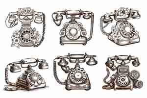 Free vector hand sketch vintage telephone collection