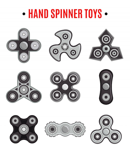 Free vector hand spinner black icons set