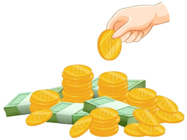 Free vector hand taking a coin from money pile