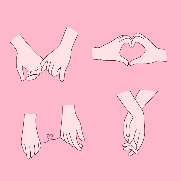 hand valentine symbols set