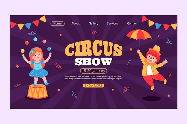 Hand vertical circus show landing page