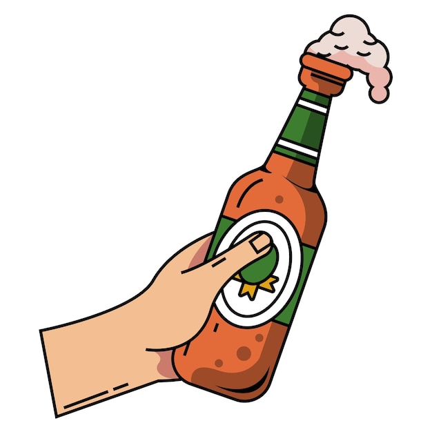 hand with beer bottle icon isolated
