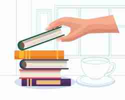 Free vector hand with books and coffee