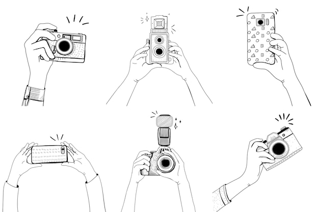 Free vector hand with camera set