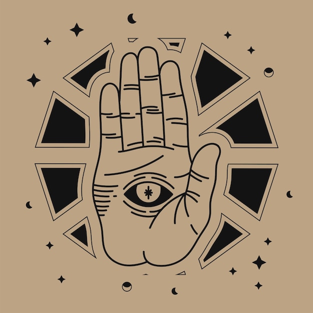 Free vector hand with eye alchemy sketch