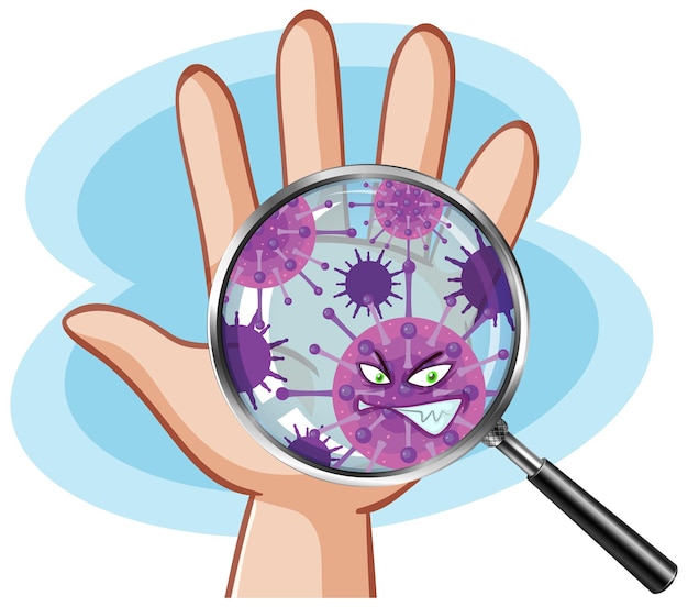 Free vector a hand with germs under magnifying glass