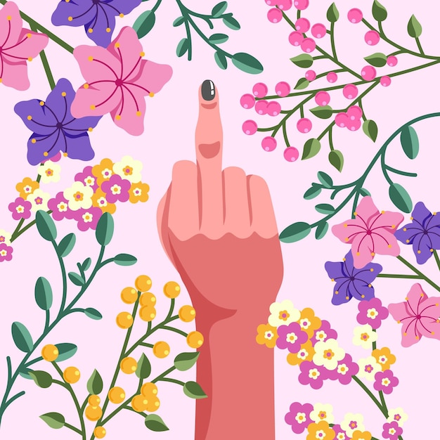 Free vector hand with painted nail showing middle finger