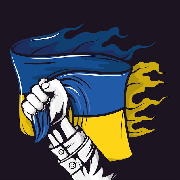 ウクライナの旗を持つ手