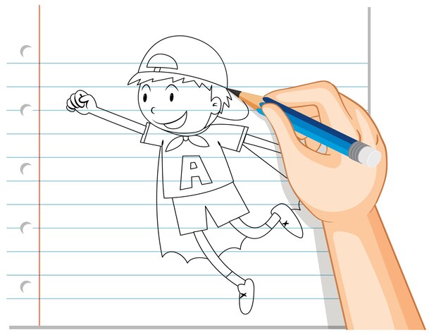 Free vector hand writing of boy acting like hero outline