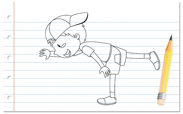 Free vector hand writing of boy doing yoga outline