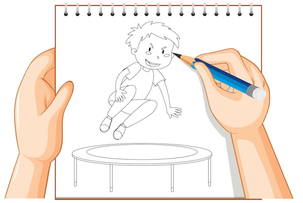 Free vector hand writing of boy jumping on trampoline outline