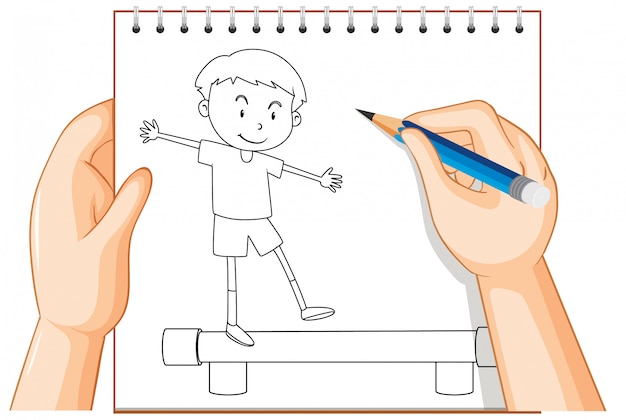 Free vector hand writing of boy standing balance outline