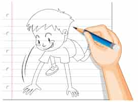 Free vector hand writing of boy starting run pose outline