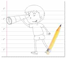 Free vector hand writing of boy using binoculars outline