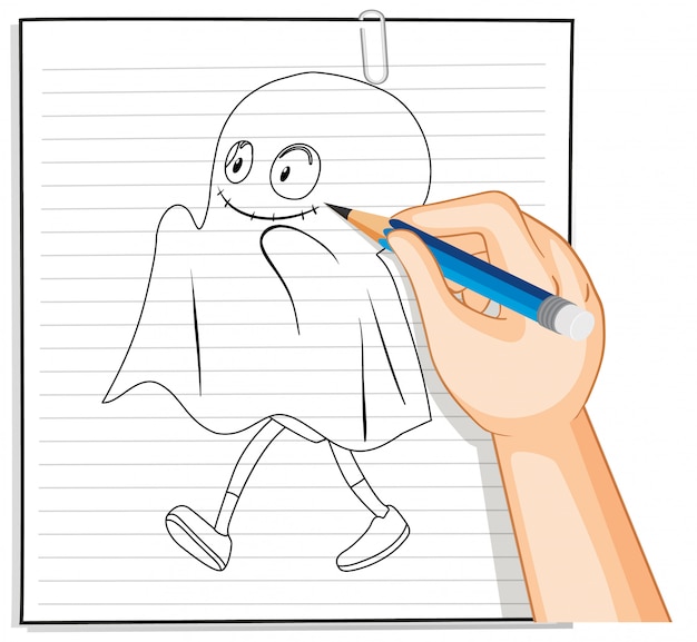 Free vector hand writing of cute ghost mascot outline