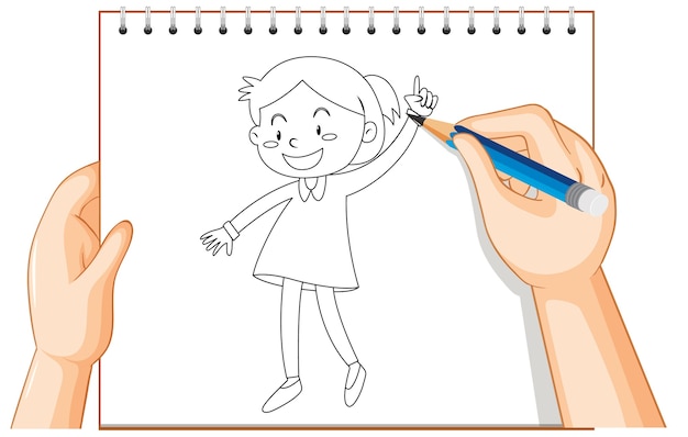 Free vector hand writing of cute girl outline